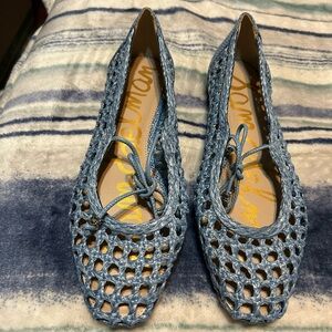 Sam Edelman Light Blue Woven Lace-Up Flats